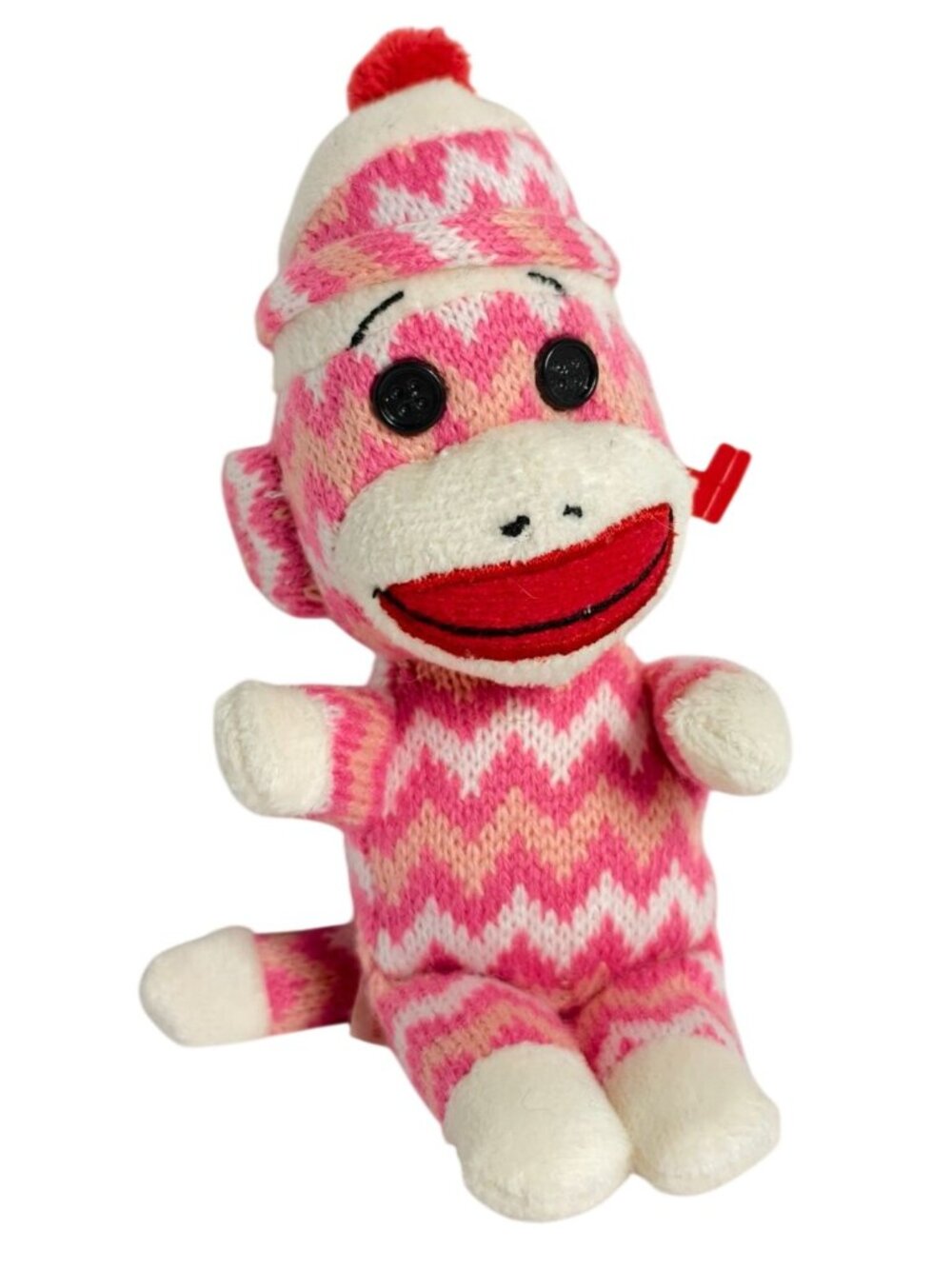 Ty Beanie Baby Socks The Sock Monkey Plush Pink Chevron Knit 5.5" Rare Retired